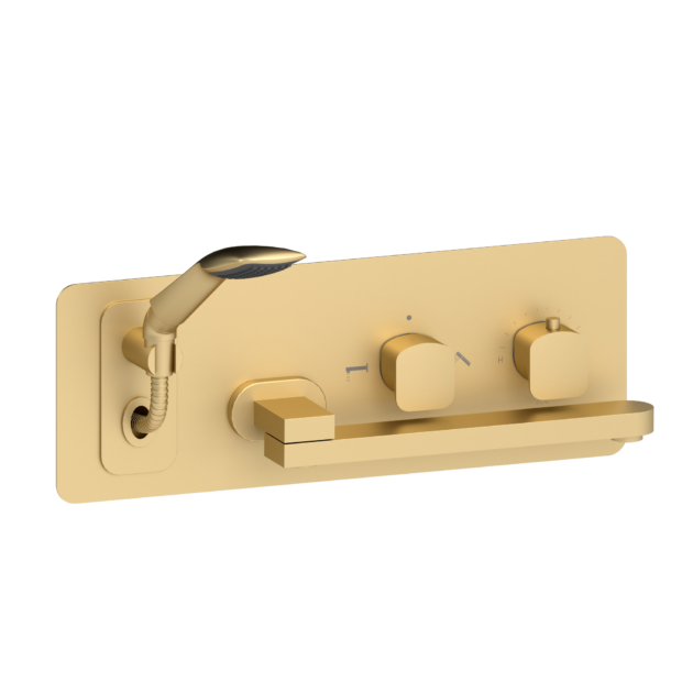 Wall Mount Tub Faucet With Swivel Spout Delano Brushed Gold