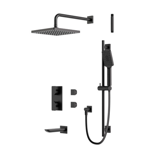 Square rounded thermostatic shower trim kit 3-way shared (black), VALVE NOT INCLUDED