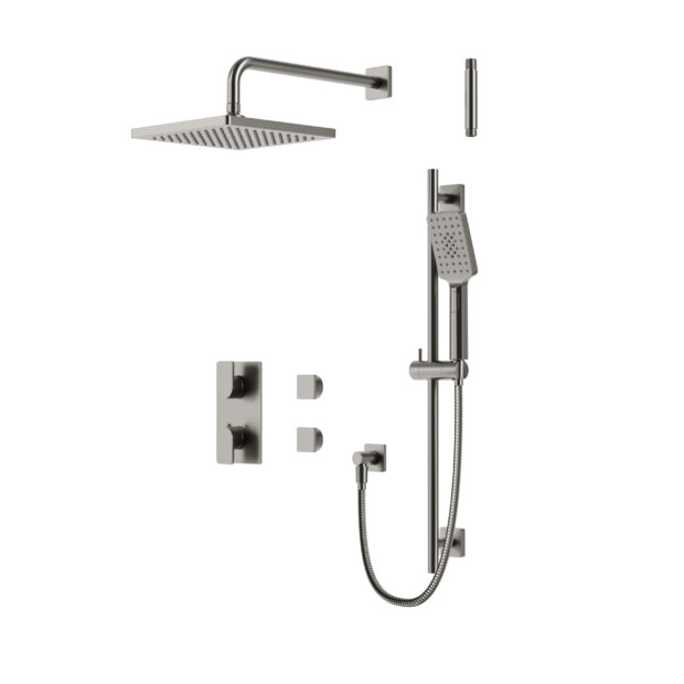 Square thermostatic shower trim kit 2-way shared (brushed nickel), VALVE NOT INCLUDED