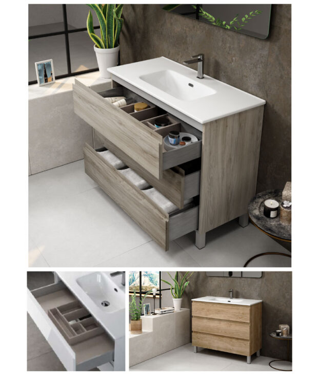 AKTUELL PARIS 100 39" VANITY WITH WHITE PORCELAIN SINK IN NATURAL OAK