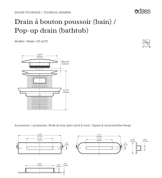 Drain and overflow plate - chrome