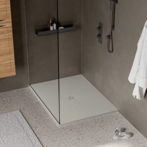 STONETOUCH 48″X36″ WATERPROOF™ LEFT CORNER SHOWER BASE IN GREY MATTE