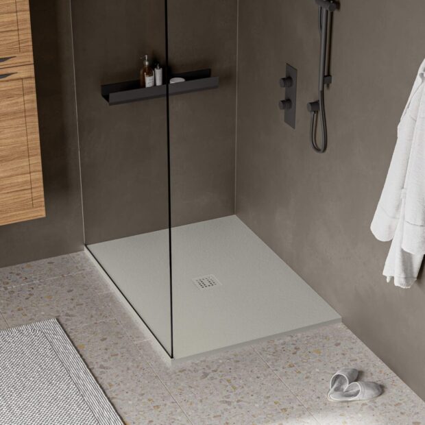 STONETOUCH 48″X36″ WATERPROOF™ LEFT CORNER SHOWER BASE IN GREY MATTE