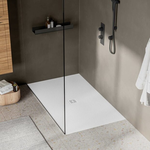 STONETOUCH 60″X36″ WATERPROOF™ LEFT CORNER SHOWER BASE IN WHITE MATTE
