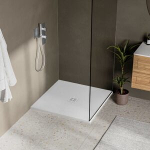 STONETOUCH 36" WATERPROOF™ CORNER SHOWER BASE IN WHITE MATTE
