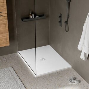 STONETOUCH 48"X36″ WATERPROOF™ LEFT CORNER SHOWER BASE IN WHITE MATTE