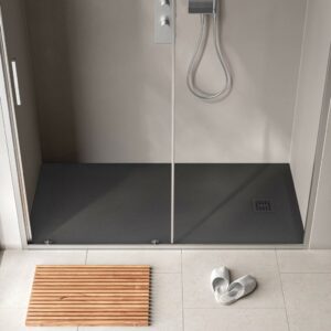 STONETOUCH 60″X32″ WATERPROOF™ BASE DE DOUCHE EN ALCOVE AVEC DRAIN À DROITE EN NOIR MAT