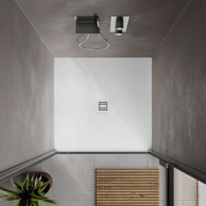 STONETOUCH 36″ WATERPROOF™ SHOWER BASE IN ALCOVE IN WHITE MATTE