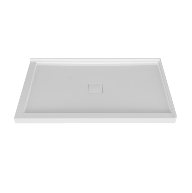ZITTA Shower base 48" x 36", in a corner, wall on the right side, in glossy white with Magnetic cover cap tray