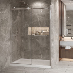Zitta Bellini 2.0 Shower door 60", in alcove, in brushed nickel