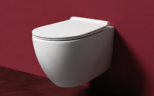 Simas VIGNONI Toilette suspendue sans rebord avec siège blanc lustré