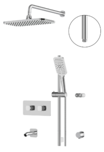 AQUABRASS INABOX02 Shower/bath Faucet with SPOUT 3-WAY SHARED, VALVE T12123 INCLUDED, CHROME