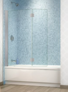 FLEURCO Siena Duo Tub shield, 1/4" (6 mm) glass, 58" H Bi-fold pivot tub shield, BRUSHED NICKEL