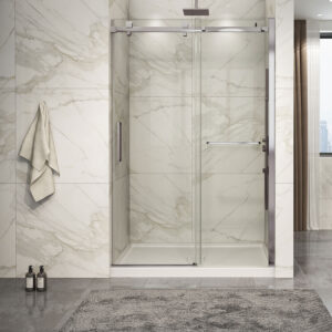 Zitta Piazza 2.0 Shower door 54", in alcove, in brushed nickel