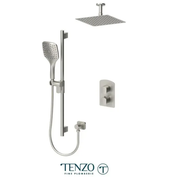 TENZO Delano Shower kit, 2 functions, thermostatic, Ceiling Arm, Brushed Nickel, Valve Included