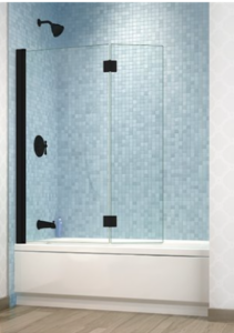 FLEURCO Siena Duo Tub shield, 1/4" (6 mm) glass, 58" H Bi-fold pivot tub shield, MATTE BLACK