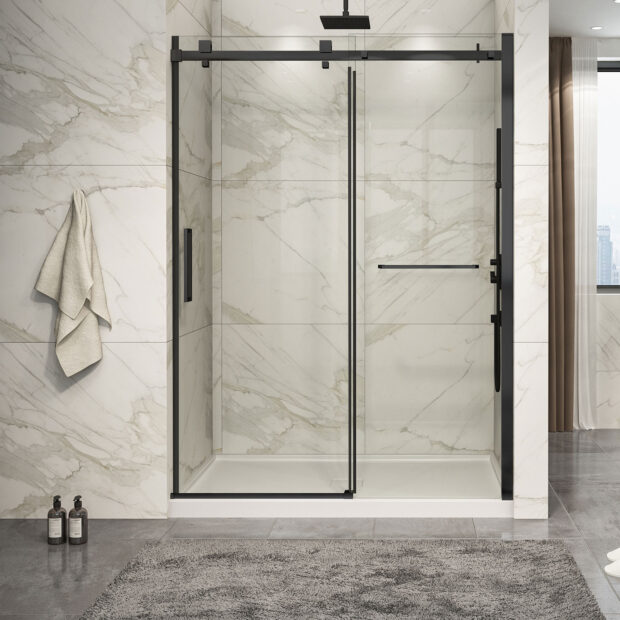 Zitta Piazza 2.0 Shower door 60", in alcove, in matte black