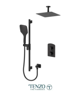 TENZO Delano Shower kit, 2 functions, thermostatic, Ceiling Arm, Mat Black, Valve Included