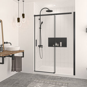 Zitta Vague Shower door 54", in alcove, in matte black