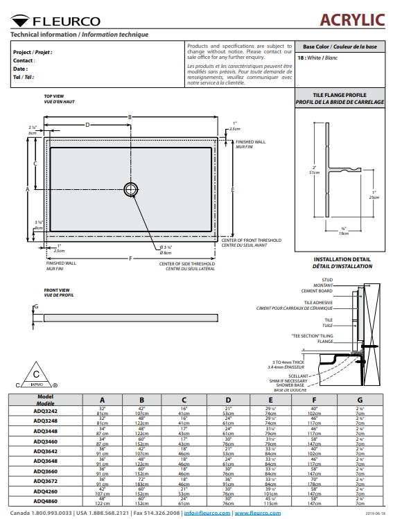 FLEURCO 48" x 36" ADQ Quad Base With center drain