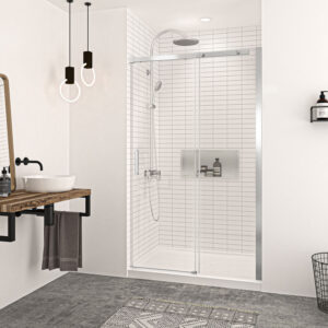 Zitta Vague Shower door 48", in alcove, in chrome