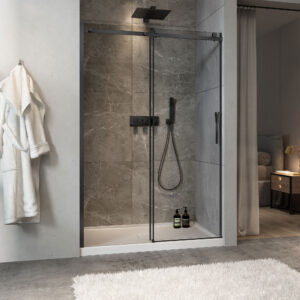 Zitta Minia Shower door 54", in alcove, in matte black