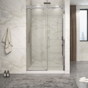Zitta Piazza 2.0 Shower door 48", in alcove, in brushed nickel