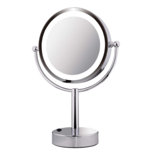 ICO 8.5 double sided lighted freestanding magnifying mirror - brushed nickel