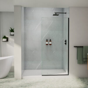 NEPTUNE Reka 34 x 72 in. 10mm Shower Screen for Alcove Installation with Clear Glass in Matte Black