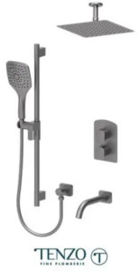 TENZO Delano Ensemble de douche T-Box, 3 fonctions, Bras au Palfond, thermostatique en Graphite, Valve Incluse