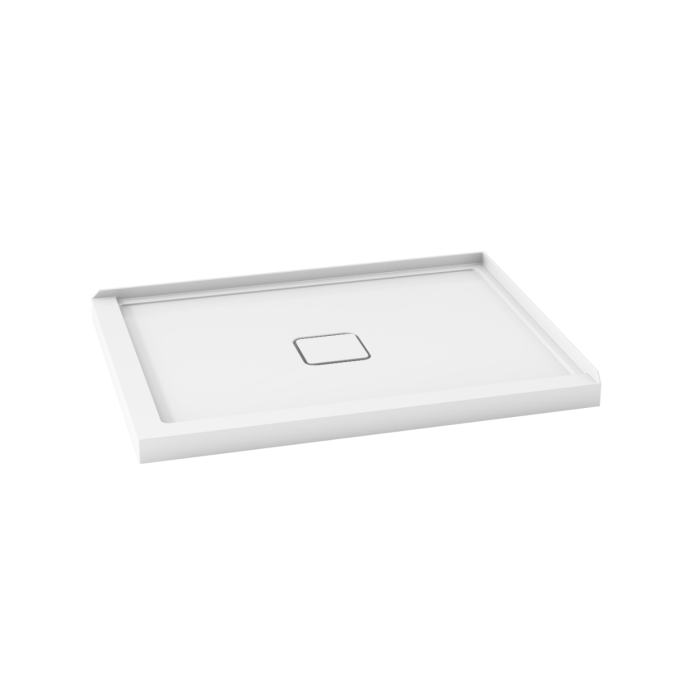 KALIA Kover™ Base de douche rectangulaire en acrylique 48” x 36” antifuite - Drain central, INSTALLATION MUR À DROITE