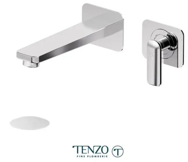 TENZO DELANO Robinet de lavabo mural avec drain pop-up avec trop plein inclus en Chrome