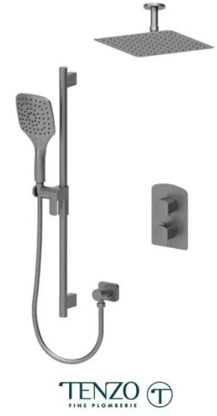 TENZO Delano Ensemble de douche T-Box, 2 fonctions, Bras au Palfond, thermostatique en Graphite, Valve Incluse