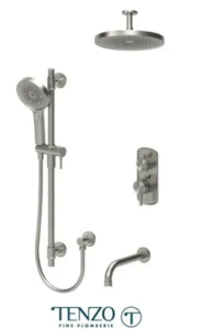 TENZO Alyss Ensemble de douche T-Box, 3 fonctions, Bras au Plafond, Nickel Brossé, Valve Incluse