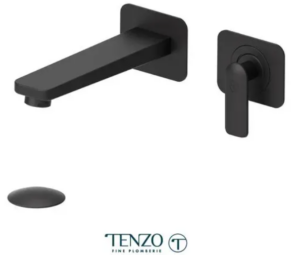 TENZO DELANO Robinet de lavabo mural avec drain pop-up avec trop plein inclus en Noir Mat