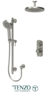 TENZO Alyss Ensemble de douche T-Box, 2 fonctions, Bras au Plafond, Nickel Brossé, Valve Incluse