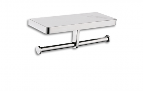 Aurea - Wall-mounted double toilet paper holder shelf - Chrome