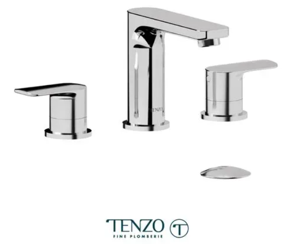 TENZO DELANO Robinet de lavabo 8 pouces, drain avec trop plein inclus en Chrome
