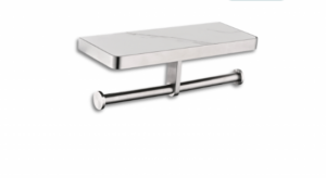 Aurea - Wall-mounted double toilet paper holder shelf - Brushed finish