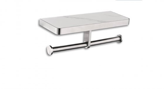 Aurea - Wall-mounted double toilet paper holder shelf - Brushed finish