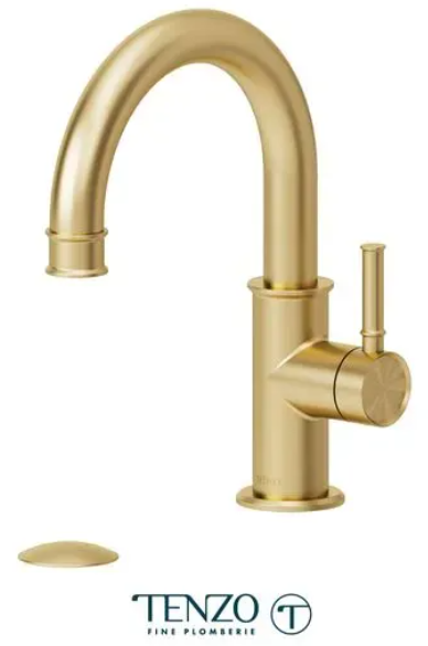 TENZO ALYSS Robinet de lavabo monotrou, drain avec trop plein inclus en Or Brossé