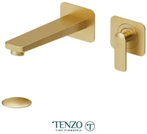 TENZO DELANO Robinet de lavabo mural avec drain pop-up avec trop plein inclus en Or Brossé