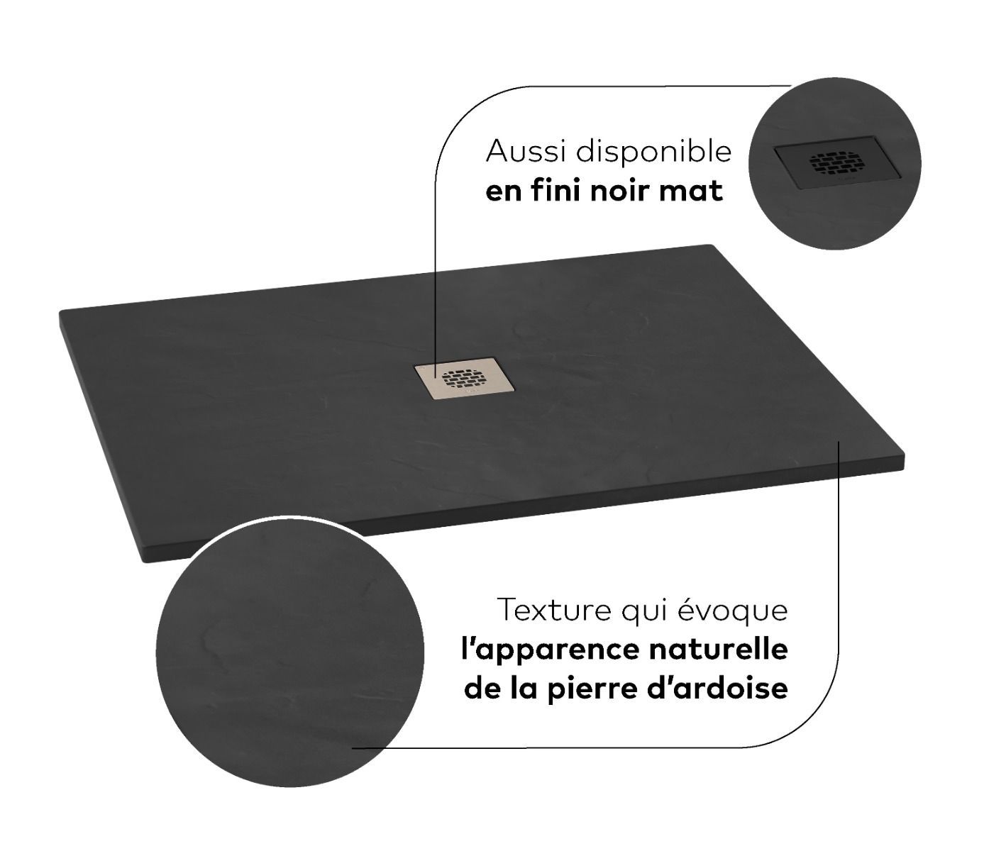 KALIA LAUZA Base de douche en Castylat™ 48” x 36” - Noir lisse