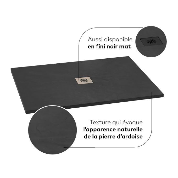 KALIA LAUZA Base de douche en Castylat™ - 60” x 36” - Noir lisse