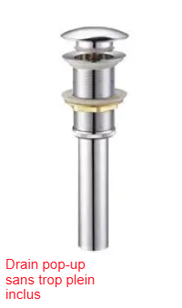 TENZO DELANO Robinet de lavabo monotrou, drain SANS TROP PLEIN inclus en chrome